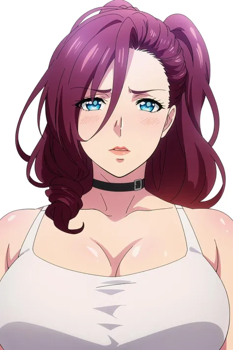 Simple White Background,
choker, cleavage, collarbone,bra top,belt,bare shoulders,suspenders,yellow shirt,
<lora:Akane_Ryuzoji_WorldEnd-KK77-V1:0.7>,
blue eyes,ponytail, red hair,Bangs,
<lora:Mariana_Luciano_NON_VIRGIN-KK77-V1:0.3>,<lora:more_details:0.1>,
1 girl, 20yo,Young female,,Beautiful long legs,Beautiful body,Beautiful Nose,Beautiful character design, perfect eyes, perfect face,expressive eyes,perfect balance,
looking at viewer,(Focus on her face), (innocent_big_eyes:1.0),(Light_Smile:0.3),
official art,extremely detailed CG unity 8k wallpaper, perfect lighting,Colorful, Bright_Front_face_Lighting,shiny skin,
(masterpiece:1.0),(best_quality:1.0), ultra high res,4K,ultra-detailed,
photography, 8K, HDR, highres, absurdres:1.2, Kodak portra 400, film grain, blurry background, bokeh:1.2, lens flare, (vibrant_color:1.2),professional photograph,
(Beautiful,huge_Breasts:1.6), (beautiful_face:1.5),(narrow_waist),