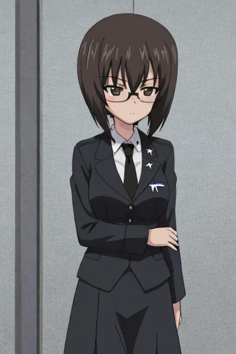 best quality, 1girl, girls und panzer, <lora:girlsUndPanzer_10:0.9>,kawashima momo,
dress, black suit, white shirt, necktie,
