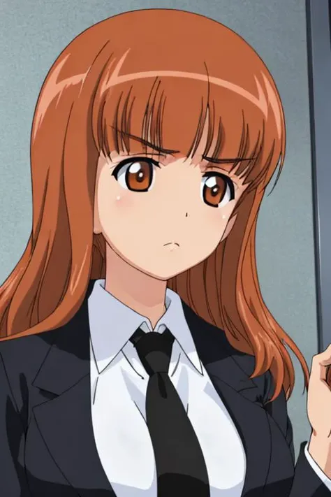 1girl,  <lora:girlsUndPanzer_10:1>   takebe saori, 
black suit, white shirt, necktie, serious,