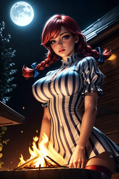 1 girls,Big breasts ((Witch Girl)) cemetery background,((red hair, 2 braids)), ((perfect eyes)), ((eye glow effect)) extremely sexy body, details of the white dress are transparent, ((ultra quality, cinema lighting, full HD, ultra realistic)), perfect lips, beautiful and cute smile, cute expression,, cobweb on the headboard, night,get out from grave, cemetery background, night,moom light,(Climbing out of the Grave),putting breasts on something