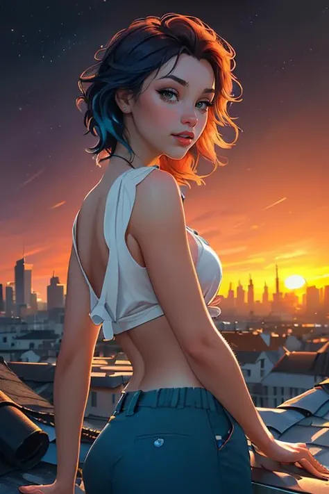 Merger_allaura_sea,
((cityscape:1.2) scene posing on the (rooftops:1.2) at (sunset:1.2) wearing clothes, wearing trousers and a top, (plain top:1.2), (top:1.2), (trousers:1.2), (cityscape:1.2), (night time sunset sky:1.3), (dark:1.1), (evening:1.2), vibrant sky colours:1.2),
bokeh, f1.4, 40mm, photorealistic, raw, 8k, textured skin, skin pores, intricate details <lora:epi_noiseoffset2:1>, epiCRealism