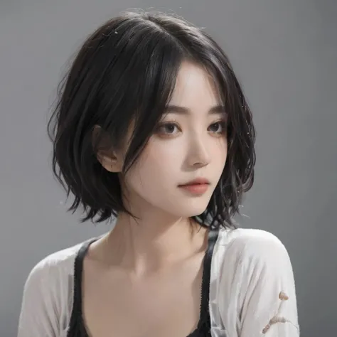 ,1gril,short hair, black hair,Flowing hair,(Wet hair:1.3),