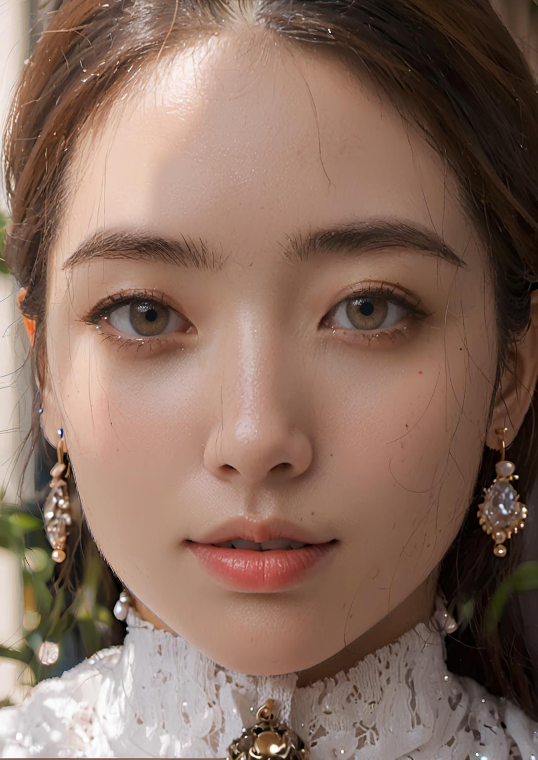 A close up of a woman with a necklace and earrings - SeaArt AI