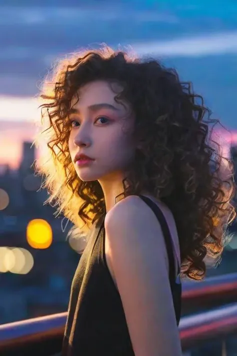 1girl,curly hair,gazes into the distance,(realistic:1.5),slim,170 tall,16 yo,shiny skin,fair complexion,bare shoulders,(tear moles:0.4),
outdoors,night,cityscape,neon lights,sunset,ray tracing,
telephoto lens,cinemagraph,gorgeous light and shadow,pastel colors,warm,
<lora:FilmVelvia2:0.7>,monochrome,