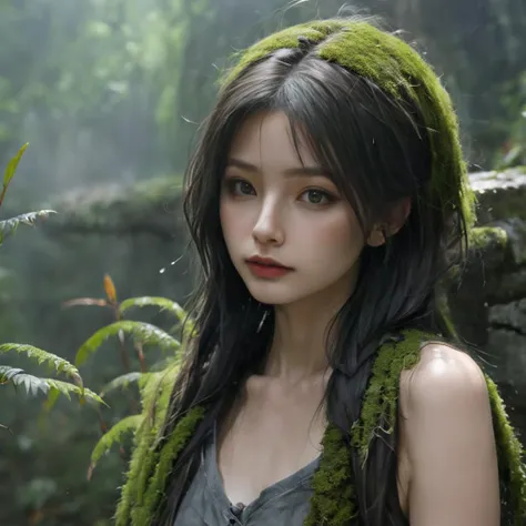 A moss covered ruined girl,