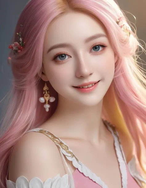 upper_body,white_skin,curvy,multicolored hair,makeup,elf ears,pink eyes,smile,photo of a girl,long hair,Facial defects,, (RAW photo, best quality),(realistic, photo-realistic:1.3),masterpiece,extremely detailed,Amazing,finely detail,ultra-detailed,(Realistic:1.3),Real,(Ray Tracing:1.3),anatomically correct,ccurate,super detail,high details,best quality,high quality,16k,8k,unique,dynamic,vibrant,complex 3d render ultra detailed,official art,absurdres,8k uhd,dslr,soft lighting,film grain,Fujifilm XT3,(photorealistic:1.4),
<lora:add_detail:0.8>,<lora:more_details:0.5>,kkw-ph1,