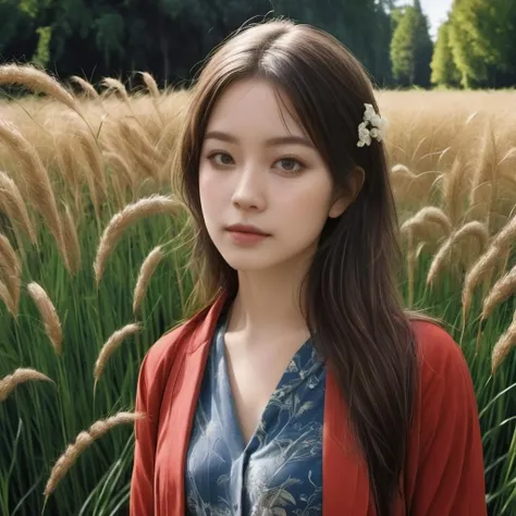 1girl,grass,flowers,Red trench,best quality, masterpiece, Rich in detail,brown hair, intricate, elegant, highly detailed, majestic, digital photography, (masterpiece, sidelighting, finely detailed beautiful eyes: 1.2), hdr, <lora:kwFemaleBeta15_SDXL_v1-000008:1>