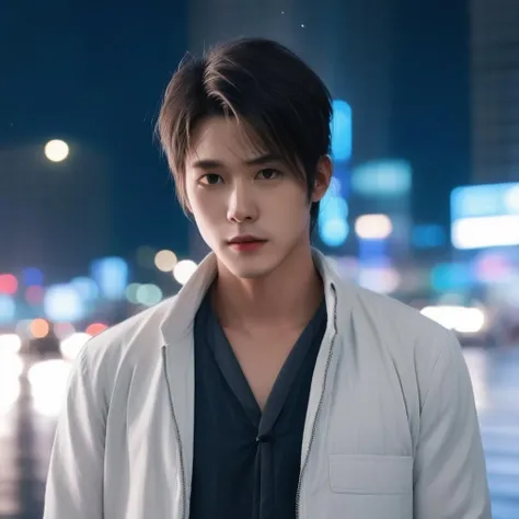25 year old, (Male:1.2), (Chinese:1.2), Perfect Face, (Perfect Eyes:1.2), serious face, white skin, Short silky hair, brown hair, wind blown hair (Wearing sparkly fedora hat:1.2), Shiny skin, (sci fi clothing:1.2), (Soothing style:1.1), Best quality, 8K Sharp, dramatic, atmospheric, Misty, tranquility, Sci fi, Futuristic, Beautiful colors, Masterpiece, hazy, Misty, Skyscrapers background, Blue Voxel columns, Standing on runway, dark blue lighting, Neon red lighting, silver lighting, Chrome, Retro, Aesthetic, Perfect lighting, hazy sky lighting, (Downpour of rain:1.1), Matrix style, Slick, Prototype, Dystopia, Ultra detailed, high quality, (Front facing portrait:1.2), (Manga art:1.2)