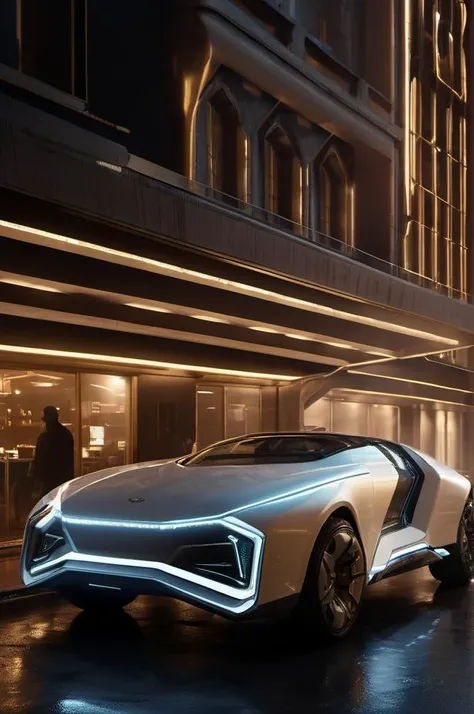 white and brass science fiction hovering industrial luxury car by a downtown hotel, science fiction, cinematic lighting, night time, volumetric light, imax, dslr, highly detailed, volumetric fog, dystopian vibes, dutch angle, cinematic angle
<lora:scifi-vehicles:0.8> SCIENCE FICTION, VEHICLE,