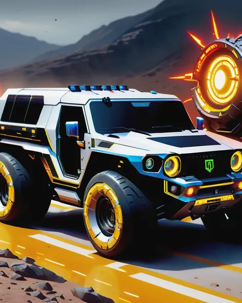 ((best quality)), ((masterpiece)), ((realistic,digital art)), (hyper detailed), military vehicle, Medium Zeta Craft, Beacon Lights, Aluminum, Glassy, Tribal Designs, , scifi, tech,, octane rendering, raytracing, volumetric lighting, Backlit,Rim Lighting, 8K, HDR <lora:add-detail-xl:2.0> <lora:scifi-vehicles:1>