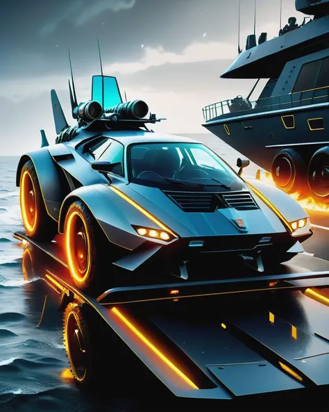 ((best quality)), ((masterpiece)), ((realistic,digital art)), (hyper detailed),  military  vehicle,  Seaview (Voyage to the Bottom of the Sea), Tailfins, Electrochromatic Mirrors,   Towing Mirrors, Luminite, Mechanical,  , scifi, tech,, octane rendering, raytracing, volumetric lighting, Backlit,Rim Lighting, 8K, HDR <lora:add-detail-xl:2.0> <lora:scifi-vehicles:1>