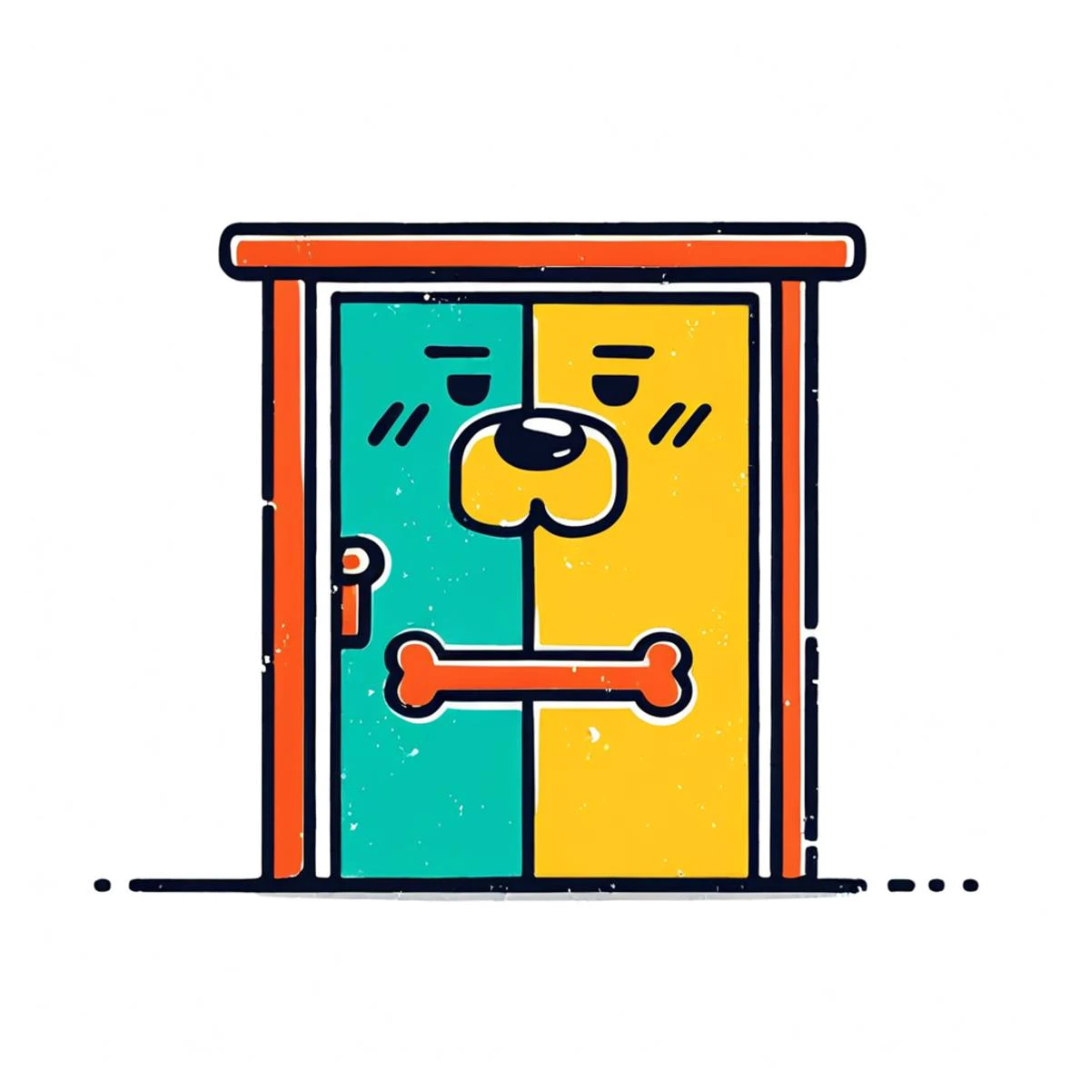 abstract style,	Brand Identity Design, dog, door, white background, Cartoon characters, Minimalist lines,non-representational, colors and shapes, expression of feelings, imaginative, highly detailed,