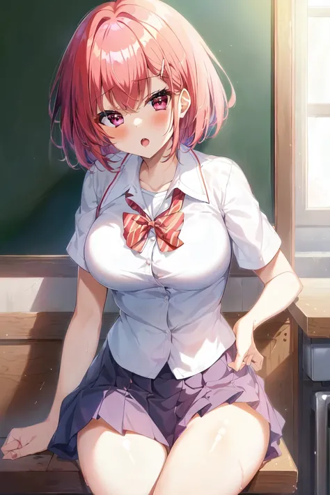photo of a iom girl ,masterpiece, best quality, (masterpiece:1.1), (high_quality:1.16), (super_detail:1.1), (bishoujo:1.1), looking_at_viewer, (kitchen:1.1), 2others, 2girls, (sisters:1.1), (twins:1.1), (Yandere:1.1), (Neutral_Evil:1.1), (student:1.1), pink_hair, red_hair, short_hair, (slender_eyebrow:1.1), red_eyes, mouth, lips, open_mouth, (female:1.1), girl, (averageheight:1.1), (slender:1.1), medium_breasts, school_uniform