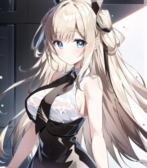 masterpiece, best quality, 1girl, <lora:skyStrikerAceRayeYuGiOh_v1:0.8>, blonde hair, black headdress, dark brown tie,