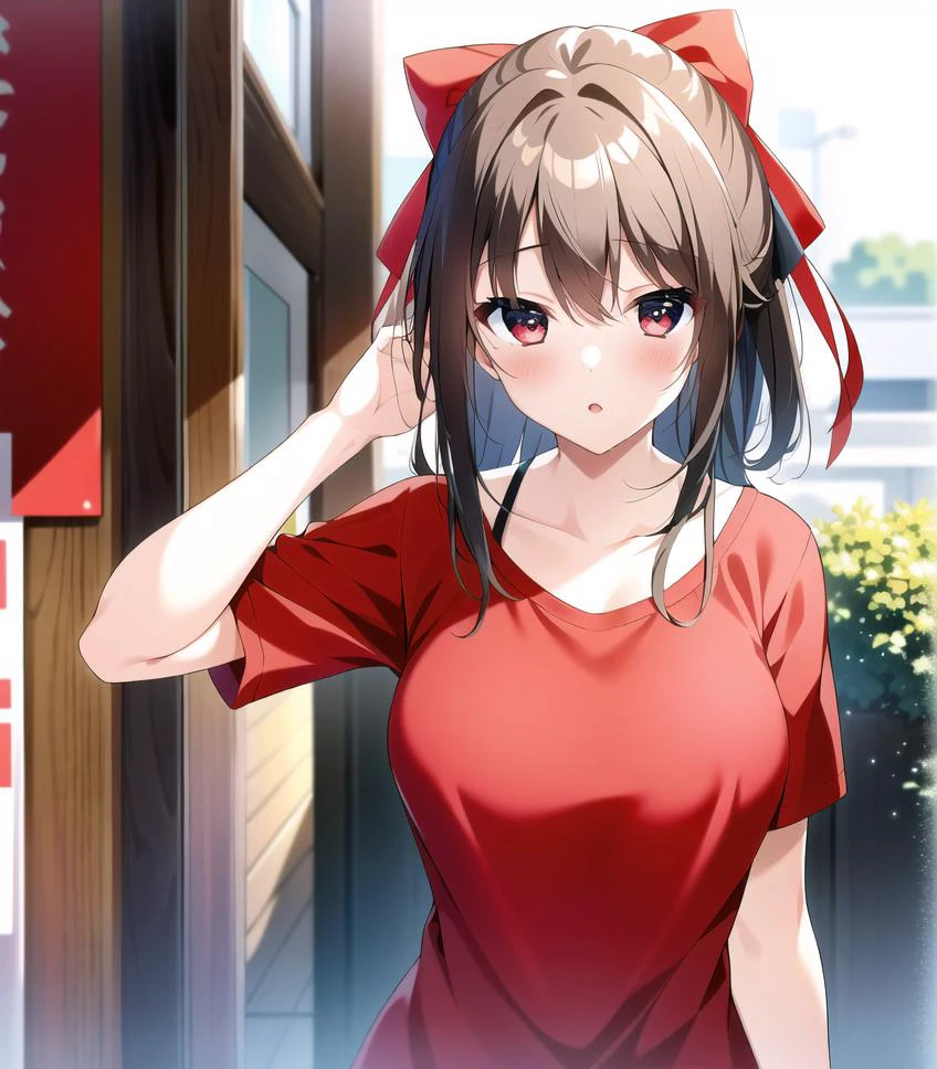 masterpiece, best quality, 1girl, <lora:amagiBrilliantParkSentoIsuzu_sentoIsuzu:1>, Sento isuzu, Sento isuzu's Style, aiguillette, red shirt, bow, ribbon,