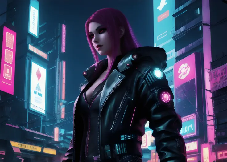 beautiful cyberpunk vampire. night, neon, volumetric light, high dynamic range