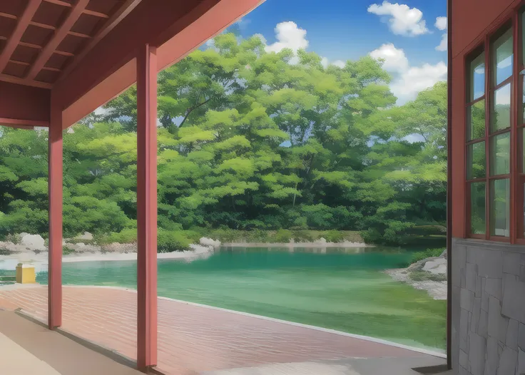 anime, japanesse hot springs landscape