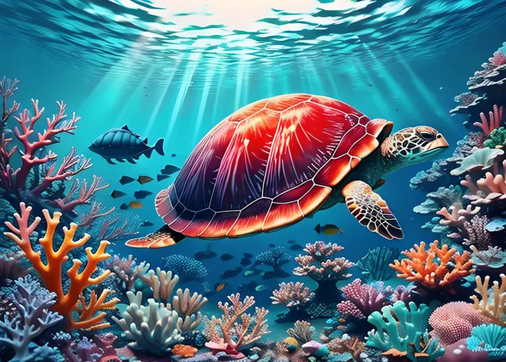  Remove Use these settingsA stunning underwater scene with a diverse coral reef, colorful tropical fish, and a majestic sea turtle.