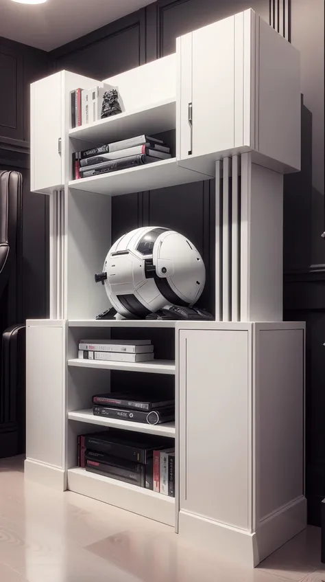 <lora:TheEmpireStyle:1> TheEmpireStyle, white, Bookshelf, hi-tech plastic
