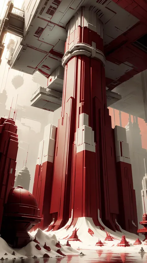 <lora:TheEmpireStyle:1> TheEmpireStyle, (Crimson color:1.5), a sea of umbrellas in a city, one umbrella floating above the rest, hi-tech plastic