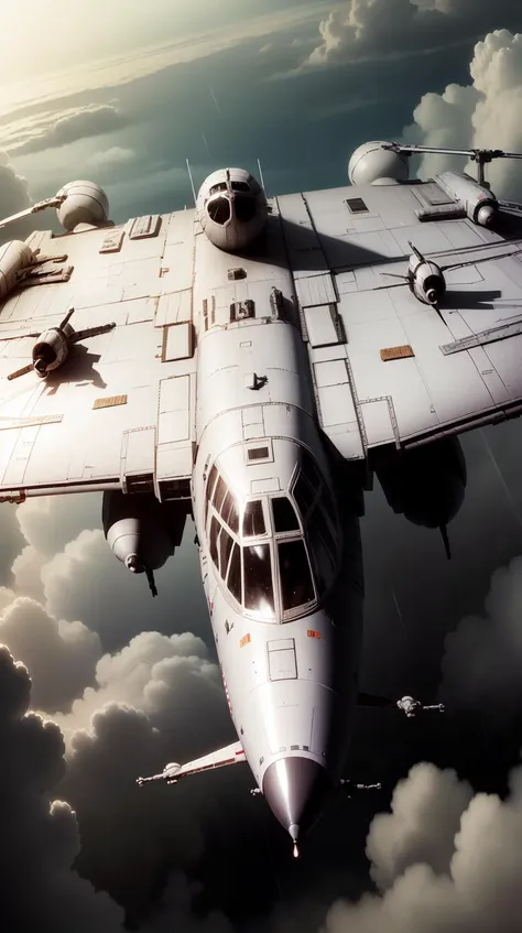 <lora:TheEmpireStyle:1> TheEmpireStyle, white, B 17 flying fortress bomber raining destruction from above, hi-tech plastic