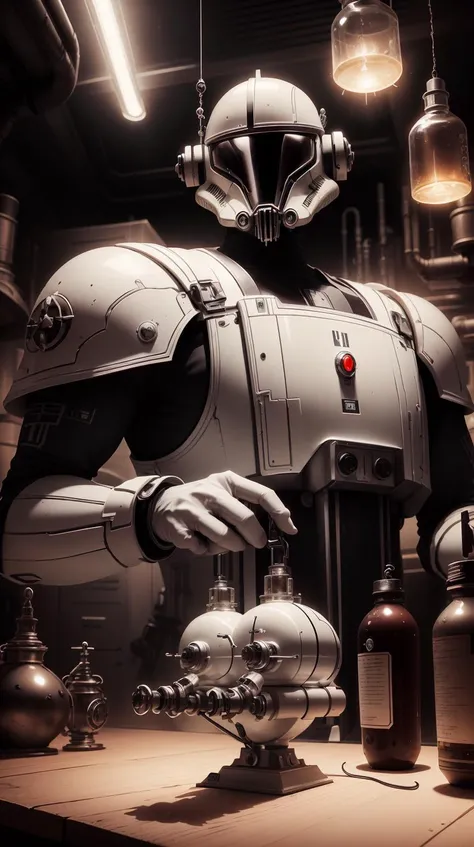 <lora:TheEmpireStyle:1> TheEmpireStyle, white, looking at viewer, solo, upper body, detailed background, detailed face, (teslapunkai, <lora:PunkBundleAI:0.4>, retro-futuristic theme:1.1), medieval alchemist, alchemy laboratory in background, tubes, electricity, manuscript, glowing magical symbols, alchemy, magical fantasy atmosphere, occult , shadows,, hi-tech plastic