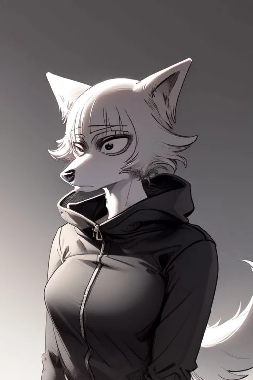 solo, female, wolf, stoic, beastars <lora:Beastars_style_v01:1>