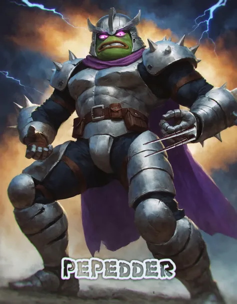 <lora:Concept Art Twilight Style SDXL_LoRA_Pony Diffusion V6 XL:0.8>
score_9, score_8_up, score_7_up, rating_questionable, (pepe the frog:1.3) as Shredder
<lora:ponydiffusionv6_pepethefrog:0.8> pepe the frog
<lora:add-detail-xl:0.3>
<lora:Digital Art Style SDXL_LoRA_Pony Diffusion V6 XL:0.28> outdoors