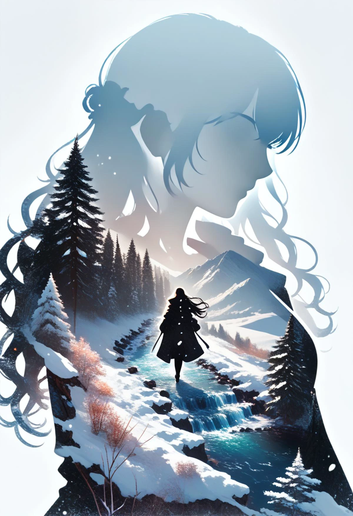score_9, score_8_up, score_7_up, source_anime, <lora:wrnchexpwhimsicalvisions:1>, wrnchexpwhimsicalvisions, silhouette, double exposure, white background, solo, 1girl, scenery, snow, winter, hill, long hair,