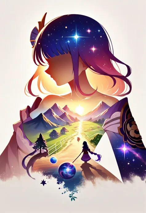 score_9, score_8_up, score_7_up, source_anime, <lora:wrnchexpwhimsicalvisions:1>, wrnchexpwhimsicalvisions, silhouette, double exposure, white background, solo, scenery, 1girl, raiden shogun, universe, milky way, planets, stars, shiny,