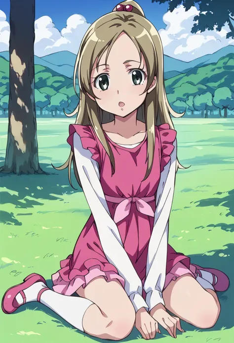 score_9, score_8_up, score_7_up, source_anime BREAK
minamino kanade, 1girl, solo, long hair, half updo, green eyes, sitting, hair ornament, white legwear, blonde hair, hair bobbles, open mouth, tree, brown hair, ponytail, zettai ryouiki, day, eyelashes, outdoors, pink skirt, looking at viewer, arm support, grass, full body, casual, cloud, white shirt, pink footwear, blue eyes, on ground, pink dress, yokozuwari, pink bow, mary janes, legs, blue sky, collarbone, long sleeves, :o, shadow, frills, white thighhighs, mountain
<lora:cure_rhythm_minamino_kanade_sdxl_locon_pony_v1:0.7>