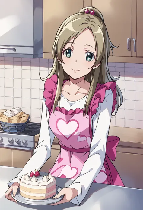 score_9, score_8_up, score_7_up, source_anime BREAK
minamino kanade, 1girl, cake, solo, green eyes, smile, eyelashes, long hair, brown hair, half updo, ponytail, basket, collarbone, pink apron, holding, hair ornament, long sleeves, pastry bag, shiny hair, indoors, frills, kitchen, looking at viewer, closed mouth, hair bobbles, light brown hair, icing, shiny, upper body, holding basket, frilled apron, aqua eyes, white shirt, blonde hair, heart print, blue eyes, light smile, happy, flipped hair, bright pupils, parted bangs, scrunchie, cream, baking
<lora:cure_rhythm_minamino_kanade_sdxl_locon_pony_v1:0.7>