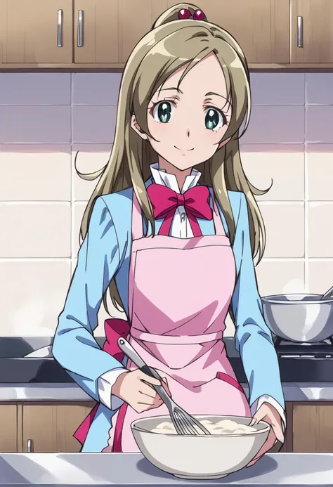 score_9, score_8_up, score_7_up, source_anime BREAK
minamino kanade, aria gakuen school uniform, 1girl, apron, solo, green eyes, long hair, smile, half updo, brown hair, hair bobbles, bowl, hair ornament, eyelashes, cooking, looking at viewer, ponytail, blue shirt, mixing bowl, bowtie, indoors, holding, blonde hair, ribbon, whisk, pink bow, long sleeves, shiny hair, shiny, red neckwear, light brown hair, ladle, aqua eyes, kitchen, standing, upper body, pot, closed mouth, blue jacket, baking
<lora:cure_rhythm_minamino_kanade_sdxl_locon_pony_v1:0.7>