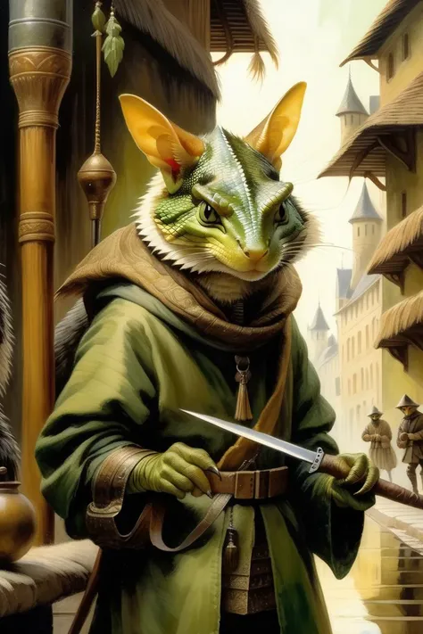 (Dramatic Painting:2) of (Detailed illustration:2),masterpiece, best quality, (Four-legged, reptilian hunters with razor-sharp claws and chitinous scales. Color palette: Dark greens, browns, and hints of iridescent patterns. Mood: Stealthy and cunning predators), absurdres, intricate detailed, sharp focus, smooth, science fiction, <lora:Jean-Baptiste Monge Style:2> jean-baptiste, monge, style, watercolor, painting
