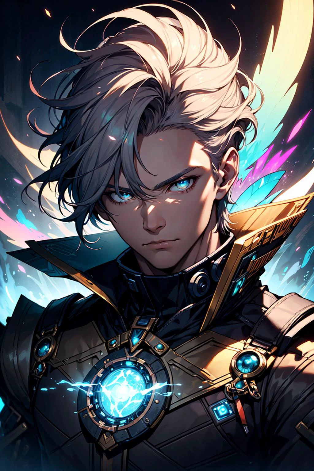 (realistic, cinematic digital artwork, masterpiece, colorful:1.3),
(1man, masculine adult male:1.2), turquoise eyes, gray hair, long hair,
portrait, solo, upper body, looking down, detailed background, detailed face, (<lora:CulturePunkBundle:0.5>, fairytaleai, fairytale theme:1.1) (glowing eyes:1.1), psychic, psychic powers, telepathy, psychomancy, psychokinesis, precognition, aura, blue psychic energy emanating, (style-swirlmagic:0.8), updraft, ethereal atmosphere,