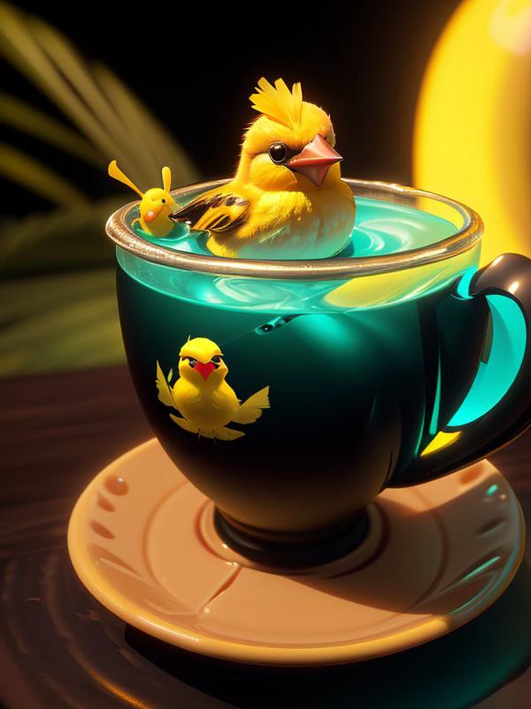 (UHD:1.1), (detailed background visible:1.2),
(cute:0.70) (yellow canary) (bathing:0.65) inside (cup of (black coffee)),,
<lora:CulturePunkBundle:0.60> tikiai,
(Style: subsurface scattering, (pui), analog style, realistic, film photography, highres photo, cinematic Lighting, trending on artstation),(Photorealistic:1.2),
(detailed), sharp, HDR, high quality, good resolution, maximalist, masterpiece,
