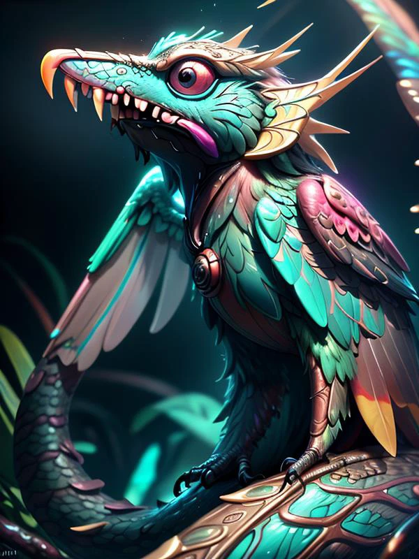 (UHD:1.1), (detailed background visible:1.2),
close up of (cute:0.30) wet (winged snake)(quetzalcoatl), wet scales, colorful wings,,
<lora:CulturePunkBundle:0.60> piratepunkai,
(Style: subsurface scattering, (pui), analog style, realistic, film photography, highres photo, cinematic Lighting, trending on artstation),(Photorealistic:1.2),
(detailed), sharp, HDR, high quality, good resolution, maximalist, masterpiece,