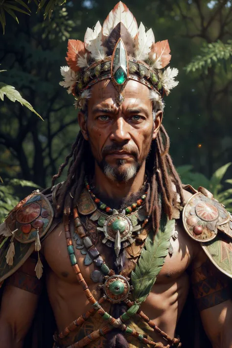 (masterpiece:1.1), (highest quality:1.1), HDR, extreme quality, cg, (negative space), detailed face+eyes, (fractal art), (bright colors), complimentary colors, limited palette, fine art,
(1man, wrinkled face, old male:1.2), wise, purple eyes, copper hair, fade with goatee,
portrait, solo, half shot, looking away, detailed background, detailed face, (<lora:CulturePunkBundle-000007:0.5>, zulupunkai, zulu theme:1.1) flower-champion, tree themed armor, blending of leaves with metal, magical lights cape, creeping on armor, graceful, green symbols, lit-up green druidic marks etched in armor, overgrown plants abandoned tower left to nature in background, floating magical spirits, magical lights, magical atmosphere,
