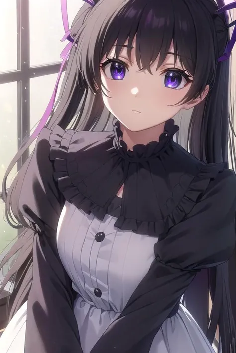 kirayurasakurazuki, <lora:kira yura sakurazuki s1-lora-nochekaiser:1>,
kira yura sakurazuki, long hair, black hair, (purple eyes:1.1), hair ribbon, antenna hair, twintails, purple ribbon,
BREAK long sleeves, puffy sleeves, juliet sleeves, frills, dress, black dress,
BREAK indoors,
BREAK looking at viewer, (cowboy shot:1.5)
BREAK <lyco:GoodHands-beta2:1>, (masterpiece:1.2), best quality, high resolution, unity 8k wallpaper, (illustration:0.8), (beautiful detailed eyes:1.6), extremely detailed face, perfect lighting, extremely detailed CG, (perfect hands, perfect anatomy),