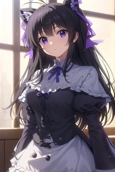 kirayurasakurazuki, <lora:kira yura sakurazuki s1-lora-nochekaiser:1>,
kira yura sakurazuki, long hair, black hair, (purple eyes:1.1), hair ribbon, antenna hair, twintails, purple ribbon,
BREAK long sleeves, puffy sleeves, juliet sleeves, frills, dress, black dress,
BREAK indoors,
BREAK looking at viewer, (cowboy shot:1.5)
BREAK <lyco:GoodHands-beta2:1>, (masterpiece:1.2), best quality, high resolution, unity 8k wallpaper, (illustration:0.8), (beautiful detailed eyes:1.6), extremely detailed face, perfect lighting, extremely detailed CG, (perfect hands, perfect anatomy),
