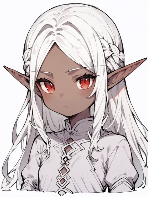 score_9, score_8_up, score_7_up, source_anime, sketch, <lora:AnimeSketch:1>
1girl, solo, ((dark elf, young girl:1.3)), small breast, elf girl, pointed ears, white hair, (long hair:1.3), red eyes, parted bangs,