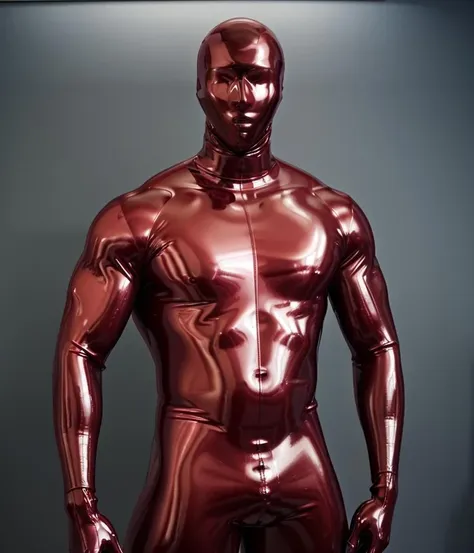 realistic, a faceless rubber man wearing dark red rubber suit  <lora:100_male_rubber_drones_v1.1:0.7>, maneqquin, (((faceless))), ((mannequin)) , shiny rubber, rubber suit, muscles, bulky body, rubber drone