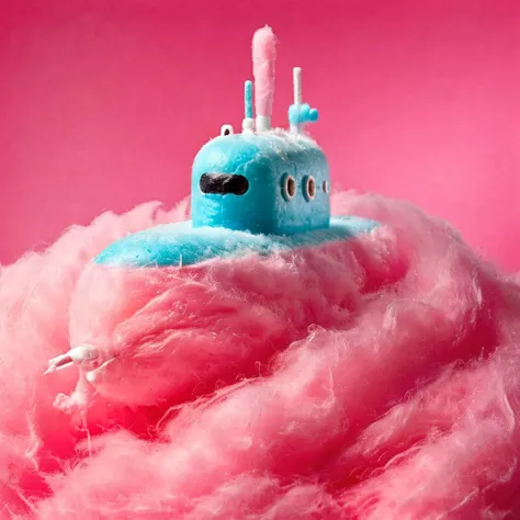 a photo of <lora:ccnd:0.6> ccnd, submarine made out of cotton candy, high resolution, beautiful, highest quality, masterpiece, highly detailed