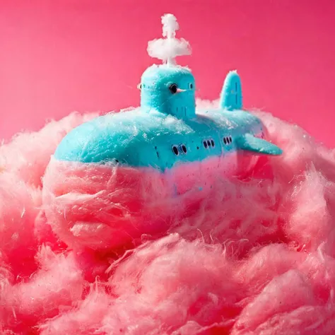 a photo of <lora:ccnd:0.7> ccnd, submarine made out of cotton candy, high resolution, beautiful, highest quality, masterpiece, highly detailed