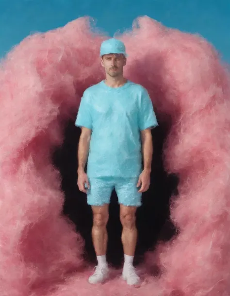 <lora:ccnd:0.9>a man with shorts made out of ccnd, surreal background