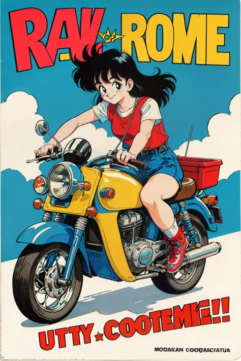 (best quality, masterpiece, RAW photo,ultra-detailed:1.2), <lyco:GoodHands-beta2:1.0>,1girl,solo,looking at viewer,smile <lyco:moko-chan_v10:0.5>
1980s \(style\),retro artstyle,toy box art,logo,riding ground vehicle,moko-chan <lyco:toriyama_akira_3:0.3>
