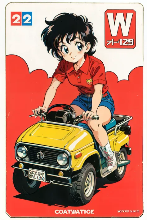 (best quality, masterpiece, RAW photo,ultra-detailed:1.2), <lyco:GoodHands-beta2:1.0>,1girl,solo,looking at viewer,smile <lyco:moko-chan_v10:0.6>
1980s \(style\),retro artstyle,toy box art,logo,riding ground vehicle,moko-chan