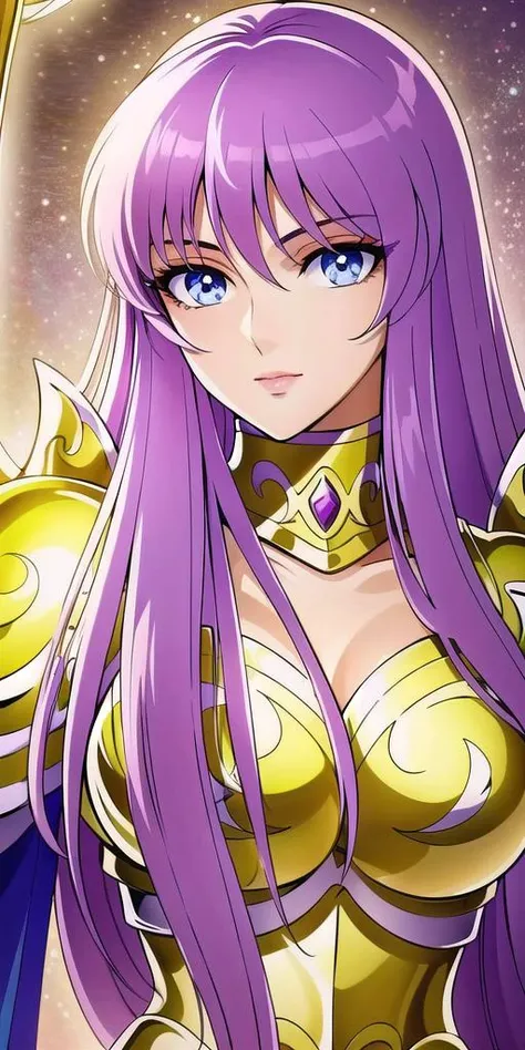 <lyco:Kido_SaoriV4:0.7>, kido_saori, standing, solo, large_breasts, athenaCloth_armor, saori_accessories, staff_Nikke, masterpiece, best quality, detailed face, detailed eyes, highres,