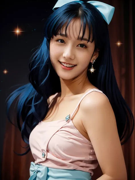 blue hair,
BREAK pink,
starry sky,Crystal earrings,
hair bow,idol,
<lora:LynnMinmay001:0.6>,LynnMinmay,sparkle background,
Atmosphere,clear,sharp,Photorealistic portraits,4k,high quality,masterpiece,high res,
<lora:ClothingAdjuster3:-0.3>,<lora:S-shape body(1.5-2.5)_v1.0:-0.3>,<lora:freckle_slider_v1:0.5>,