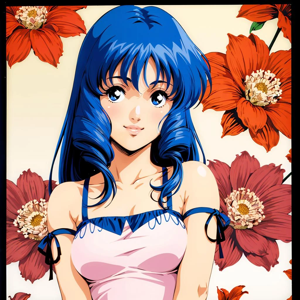 <lora:LynnMinmay001:0.5>,<lora:add_detail:0.8>,<lora:noline:0.7>,
LynnMinmay,1girl,solo,black hair,
standing,upper body,
bare shoulders,pink dress,looking at viewer,smile,floral background,